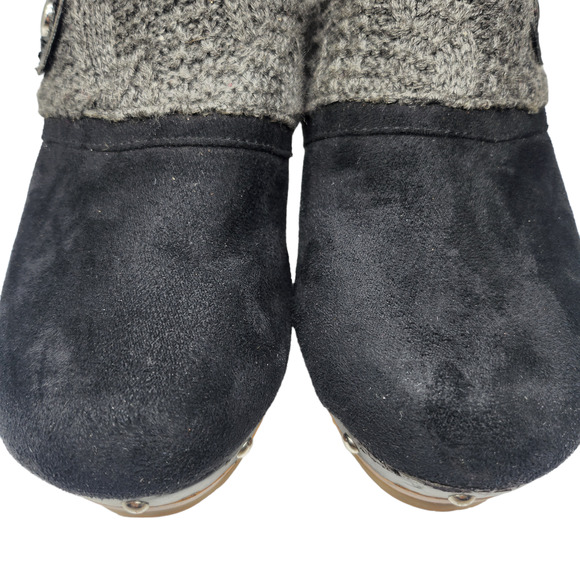 Black Studded Mules Clogs Womens 7 Cable Knit Slip Ons Wood Chunky Comfy Warm - Picture 4 of 11